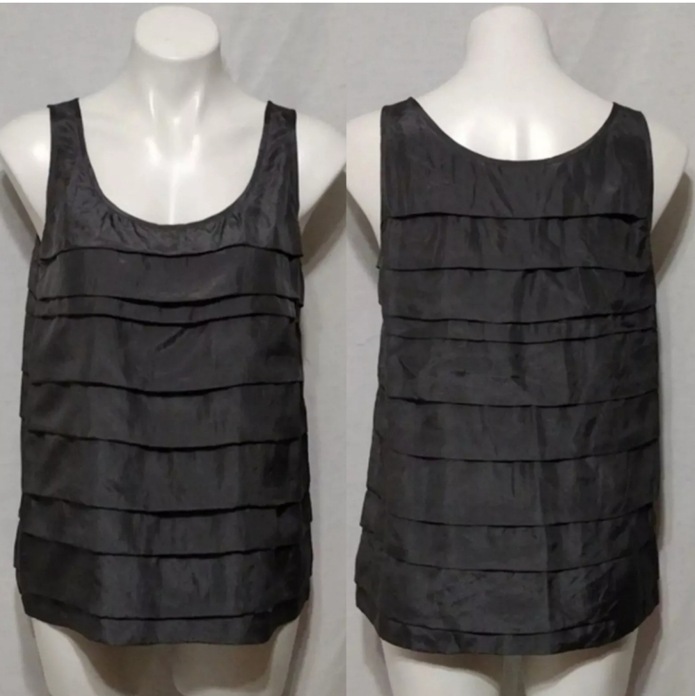 Eileen Fisher Silk Sleeveless Tank Top Tiered Panels Minimal Chic Modern Small